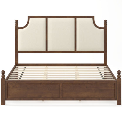 Farmhouse Platform Bed Frame & Tall Upholstered Headboard
