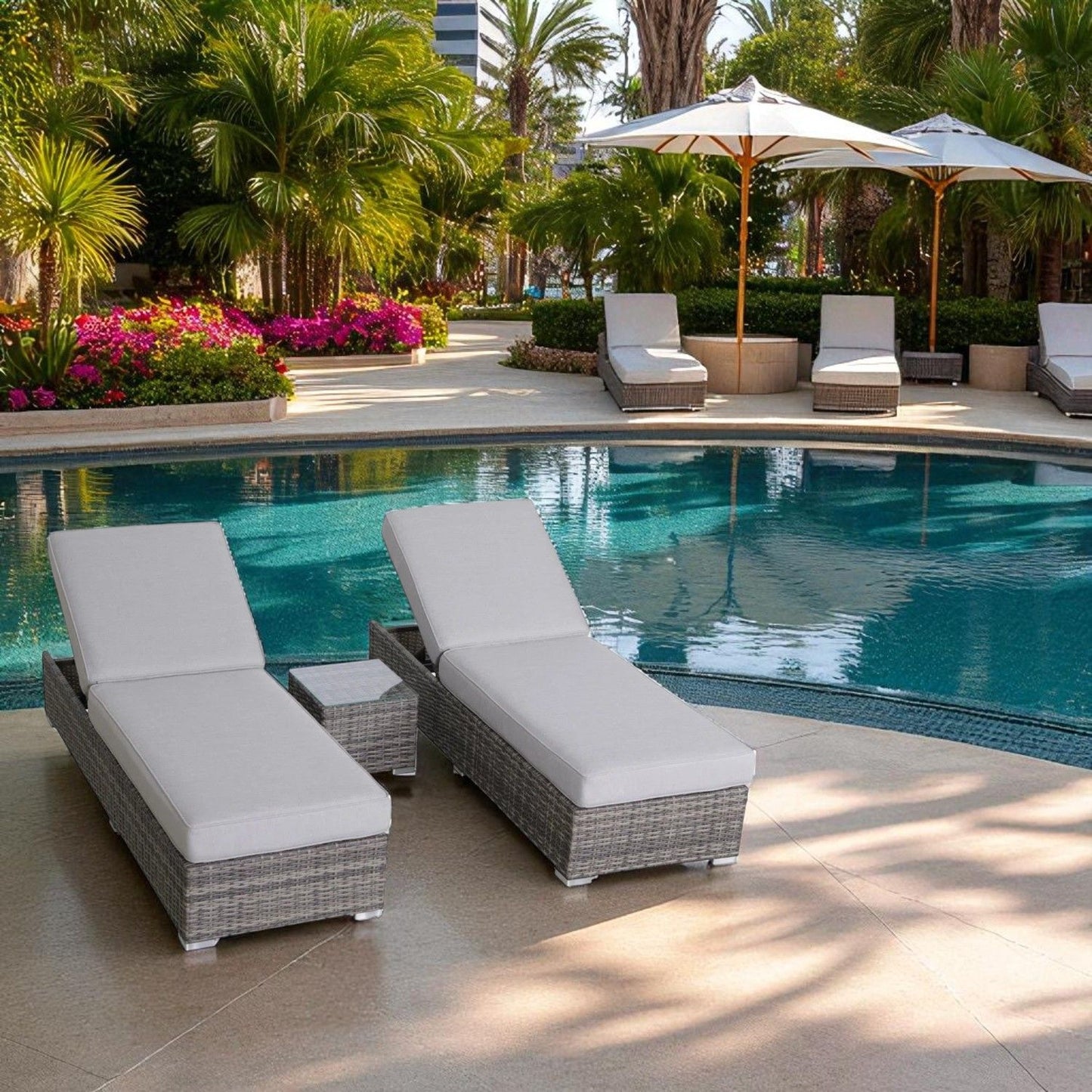 3 Piece Chaise Lounge Set With Adjustable Reclining - Gray Mix