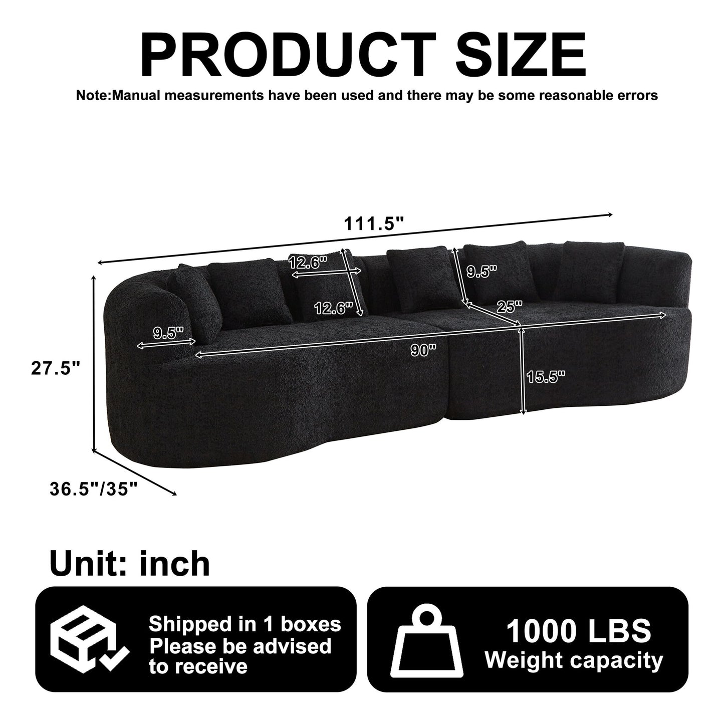 Curved Sectional Sofa With 6 Pillows