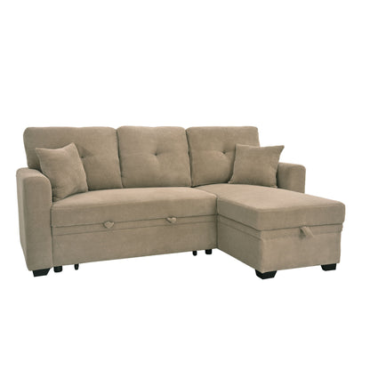 Sleeper Sectional Sofa With Pull Out Bed, Reversible Chaise, Hidden Storage