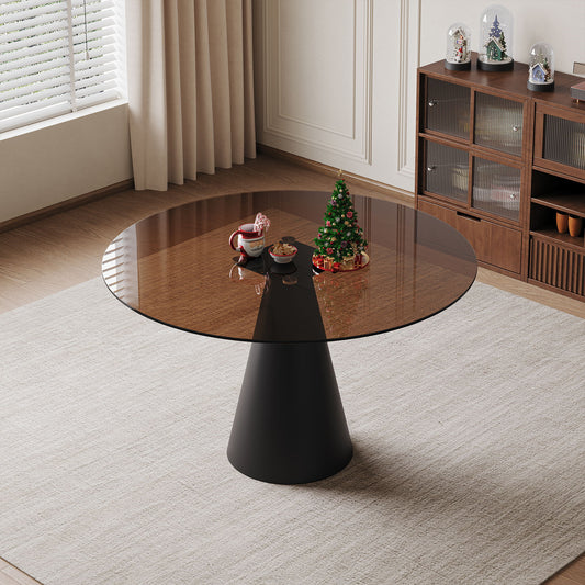 Round Dining Table & Tempered Glass Top - Black / Brown