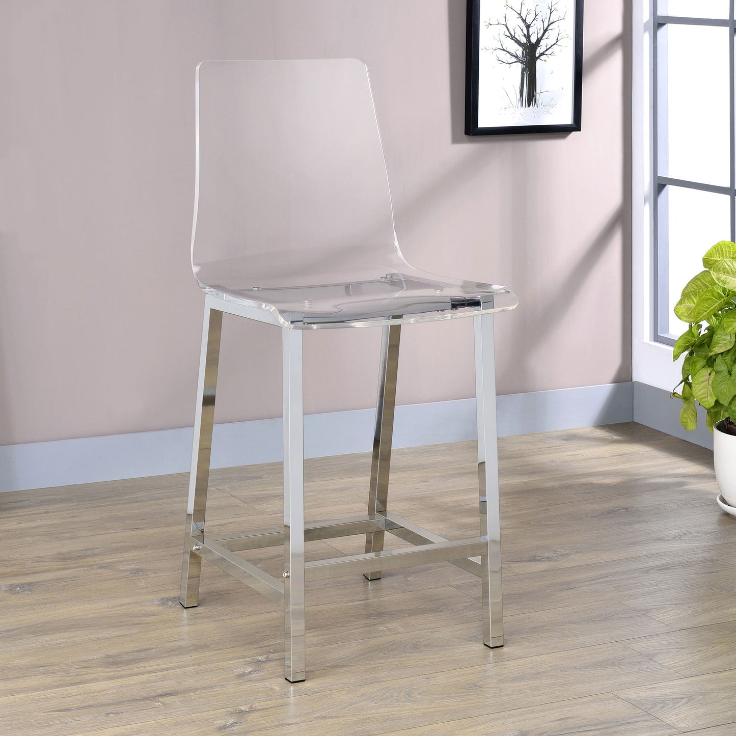 Counter Height Stools With Curved Back Design (Set of 2) - Clear
