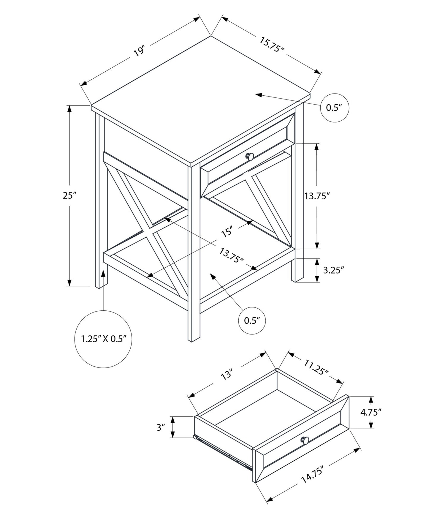 Accent End Table, 2 Tier, Storage Drawer, Transitional Style