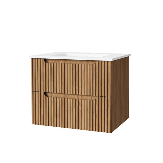 30" Wall Mounted Bathroom Vanity With Sink, Soft Close System, And Spacious Drawers - Walnut