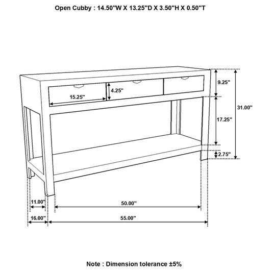 Tucker - 3 Drawer Console Table With Lower Shelf - Natural