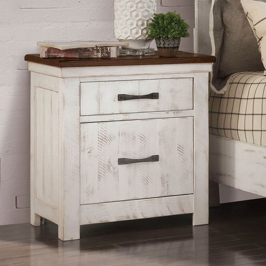 2 Drawer Nightstand With Brass Arch Pulls, Bedroom Furniture - Brown / Distressed White / Walnut