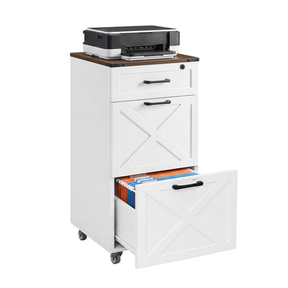 3 Drawer File Cabinet With Wheels, Vertical Rolling Storage For Letter / A4, Printer Stand & Mobile Organizer For Home Office - White