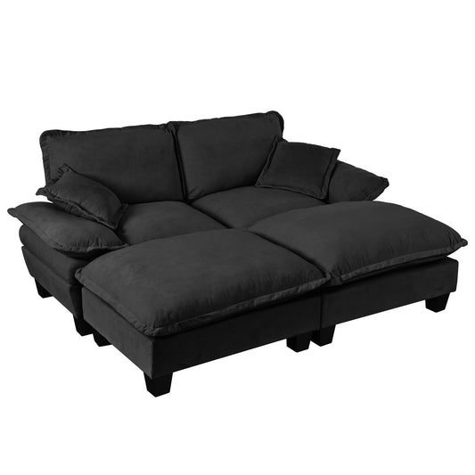Modular Sectional Sofa With Movable Ottoman & Pillows