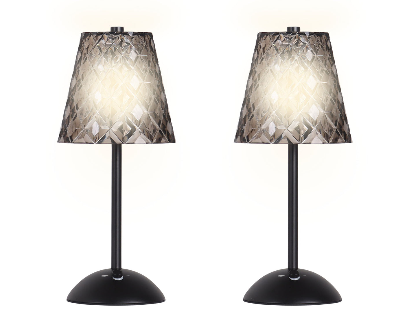 "Crystal Radiance II" Rechargeable LED Metal Accent Lamp (Set of 2) - Matte Black / Smoke