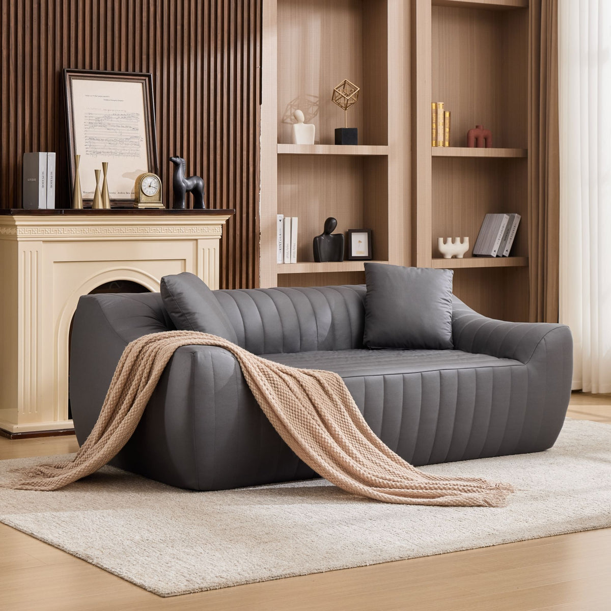 Oversized 2 Seater Loveseat With 2 Decor Throw Pillows, Deep Seat Sofa For Living Rooms