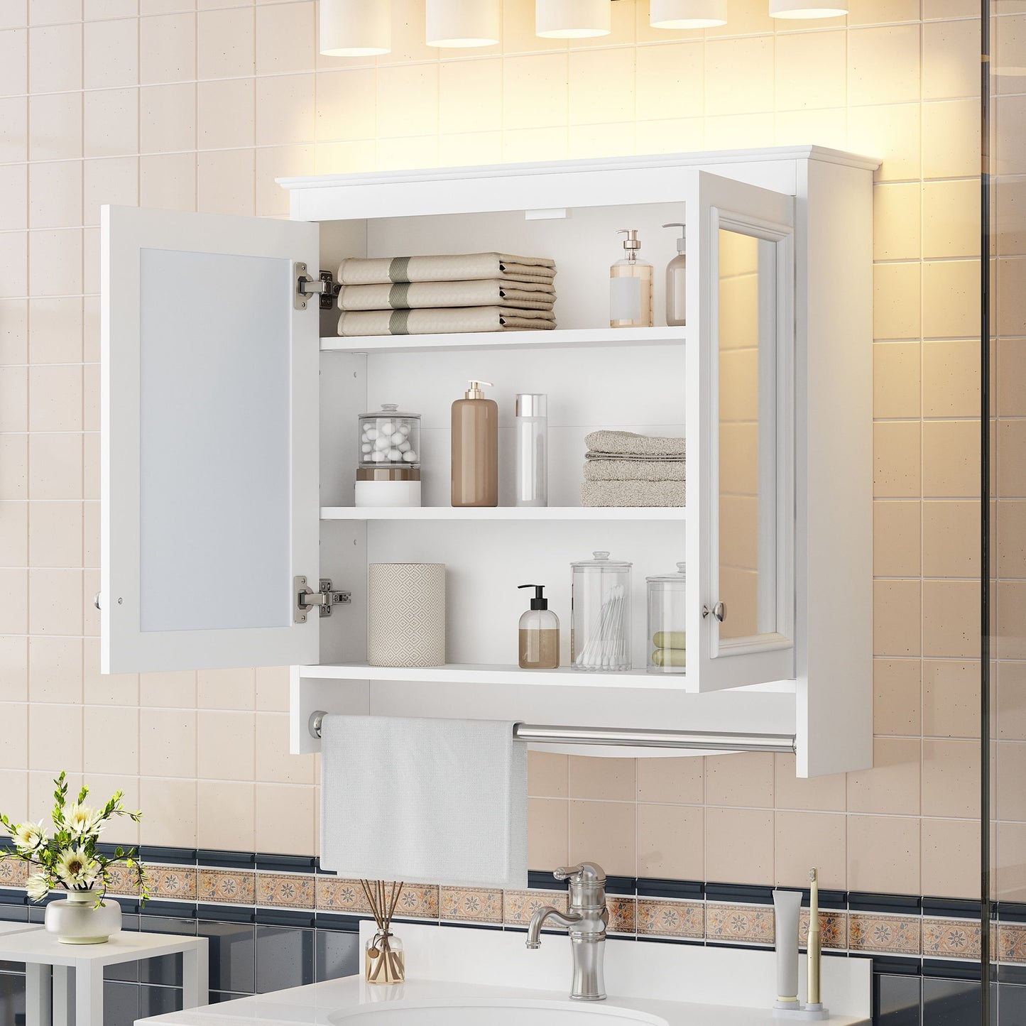 Modern Wall-Mounted Mirror Cabinet With Adjustable Shelves, Soft-Close Doors, High-Definition Mirror