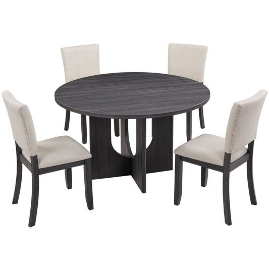 Round Dining Set With 4 Upholstered Dining Chairs