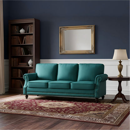 3 Seater Sofa With Nailhead Trim And Turned Legs For Living Room