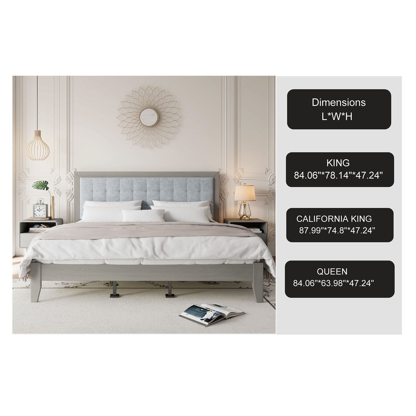 Mid Century Modern Platform Bed With Upholstered Headboard