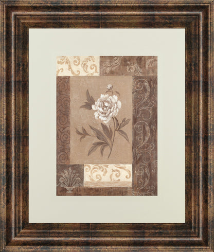 Single Peony By Vivian Flasch - Framed Print Wall Art - Light Brown