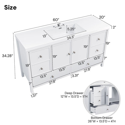 Bathroom Vanity With Separate Sink, Soft Close Doors And 4 Drawers