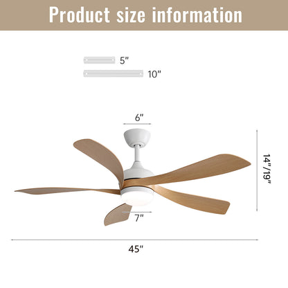 45" Ceiling Fan With DC Motor Smart App Control Quiet Reversible Operation Dimmable Lighting And Timer