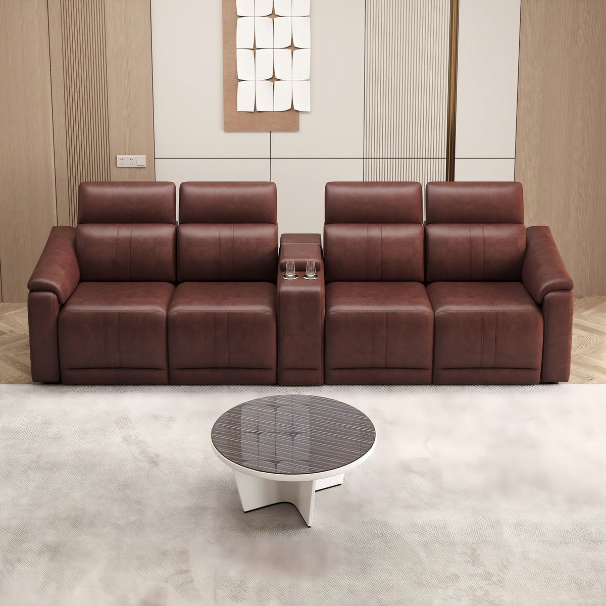 Modular Sofa With Recliners And Cup Holders Sectional Set