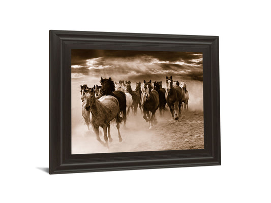 Running Horses By Monte Naglar - Framed Photo Print Wall Art - Dark Brown