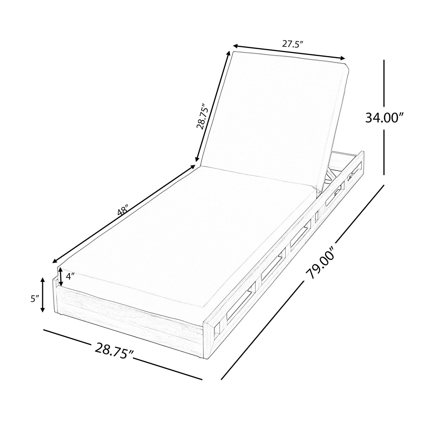 Premium Acacia Wood Lounge Chaise Set With Water Resistant Cushions, Adjustable Recline - Cream / Teak
