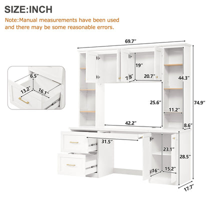 Computer Desk With Hutch, Workstation With Desk Grommet & Keyboard Tray