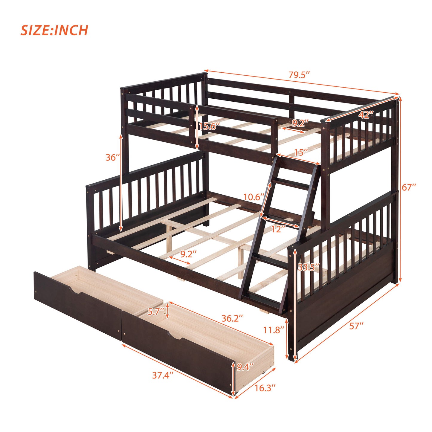 Bunk Bed With Ladders And 2 Storage Drawers