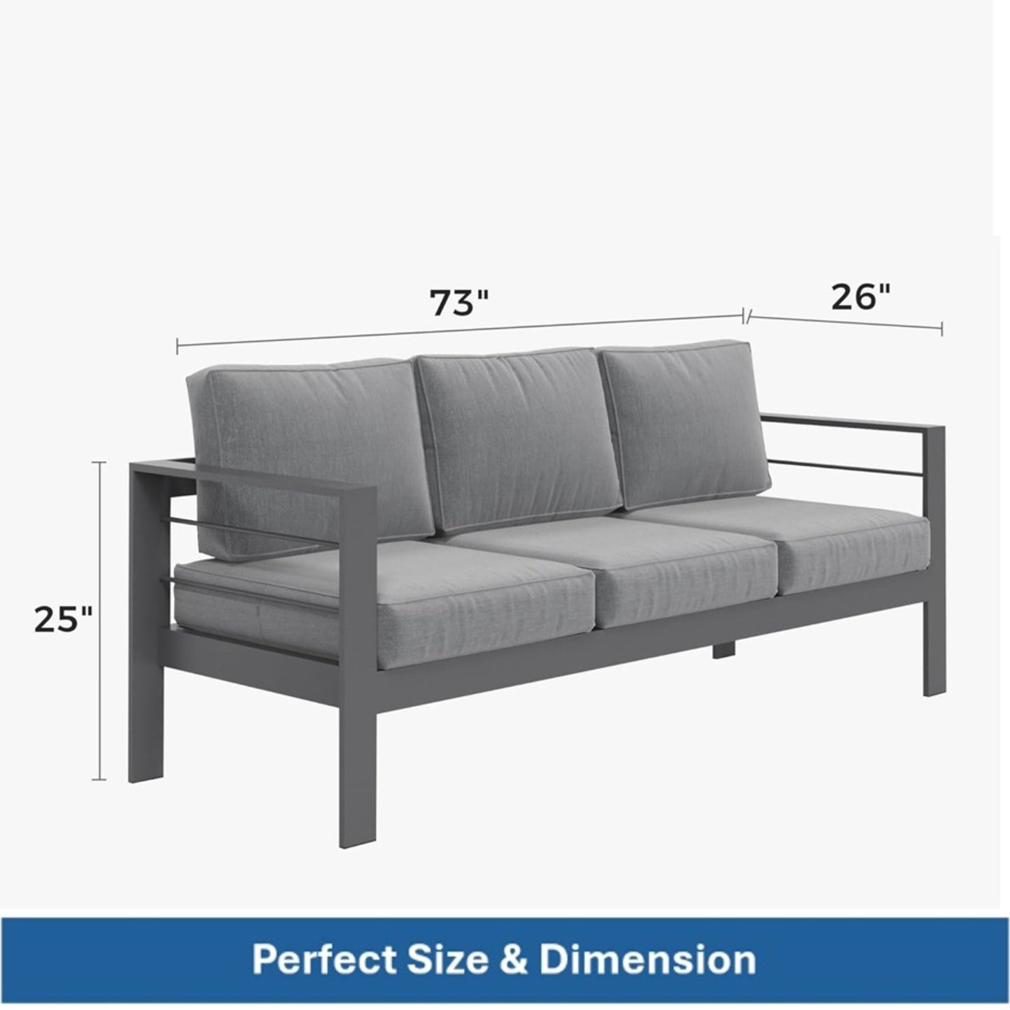 All-Weather Patio Sofa With Cushions, 3 Seat Outdoor Couch