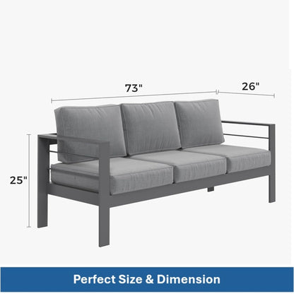 All-Weather Patio Sofa With Cushions, 3 Seat Outdoor Couch