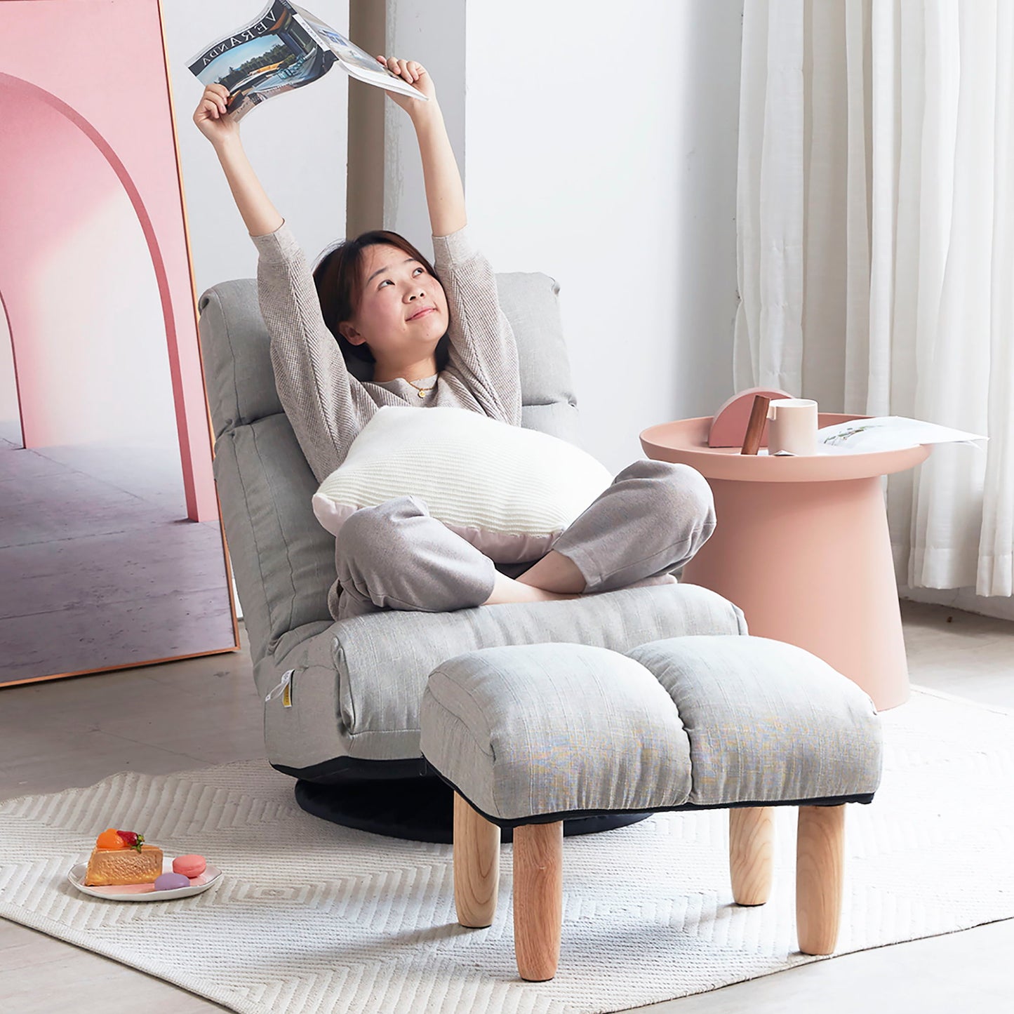 Adjustable Japanese Reclining Floor Chair Sofa With Metal Frame For Living Room