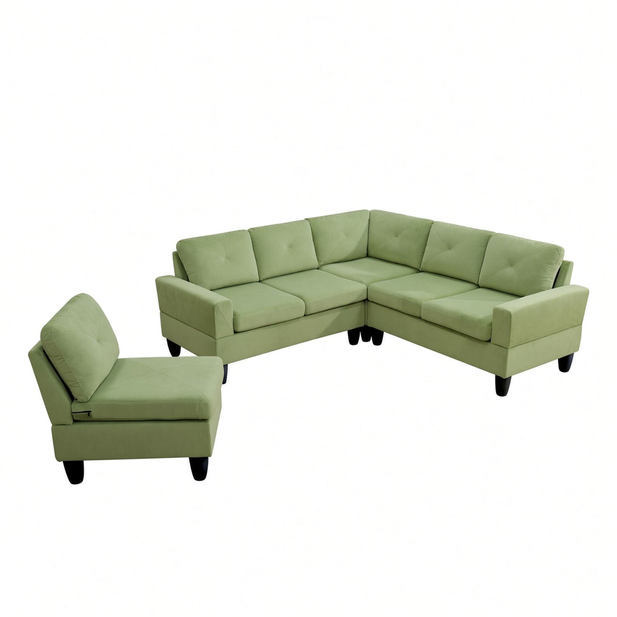 Modular L - Shaped Sectional Sofa, 6 Seater, 4 Piece Couch With Chaise - Green