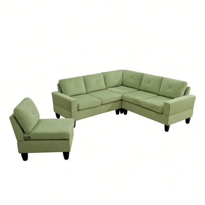 Modular L - Shaped Sectional Sofa, 6 Seater, 4 Piece Couch With Chaise - Green