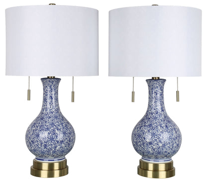 Cobalt Garden - 25 X 14 - Ceramic Table Lamp (Set of 2) - Cobalt Blue Floral Chinoiserie
