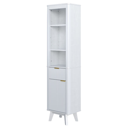 Tall Bathroom Storage Cabinet With Adjustable Shelves And 1 Drawer & Door