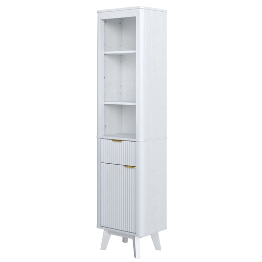 Tall Bathroom Storage Cabinet With Adjustable Shelves And 1 Drawer & Door