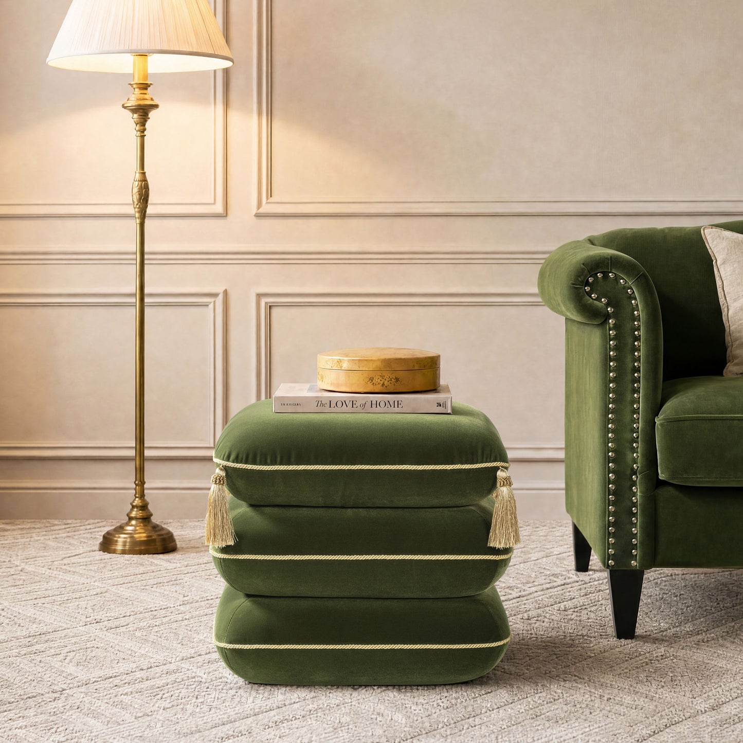 Monarch - Tassled Ottoman - Olive Green