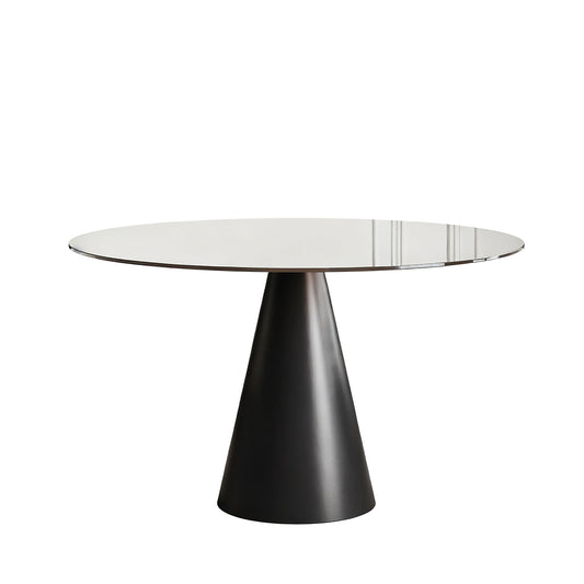 Round Dining Table With Tempered Glass Top - Black / Brown