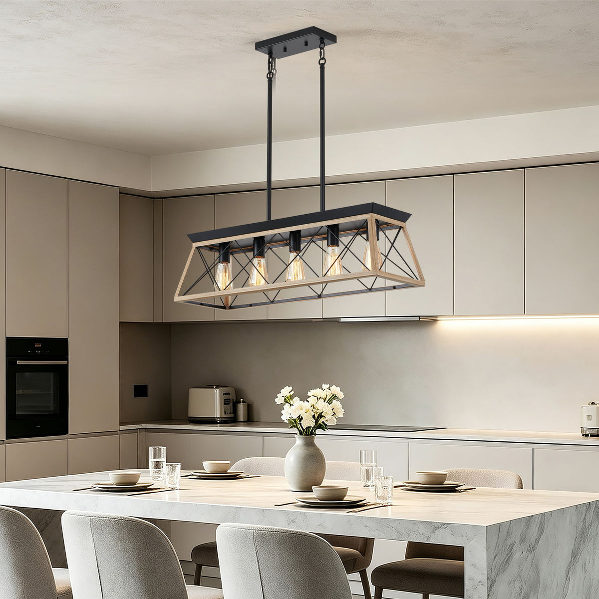 Chandelier Pendant Light For Dining Room Kitchen, 5 Light Fixture With Adjustable Height