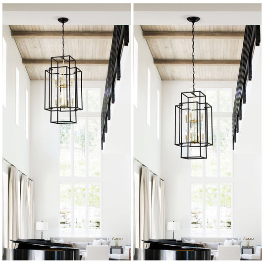 8 Light Lantern Chandelier Lighting, Entryway Chandeliers For High Ceilings, Chandeliers For Dining Room, Foyer, Entry, Staircase, Hallway, Height Adjustable (E12 Bulbs Not Included)