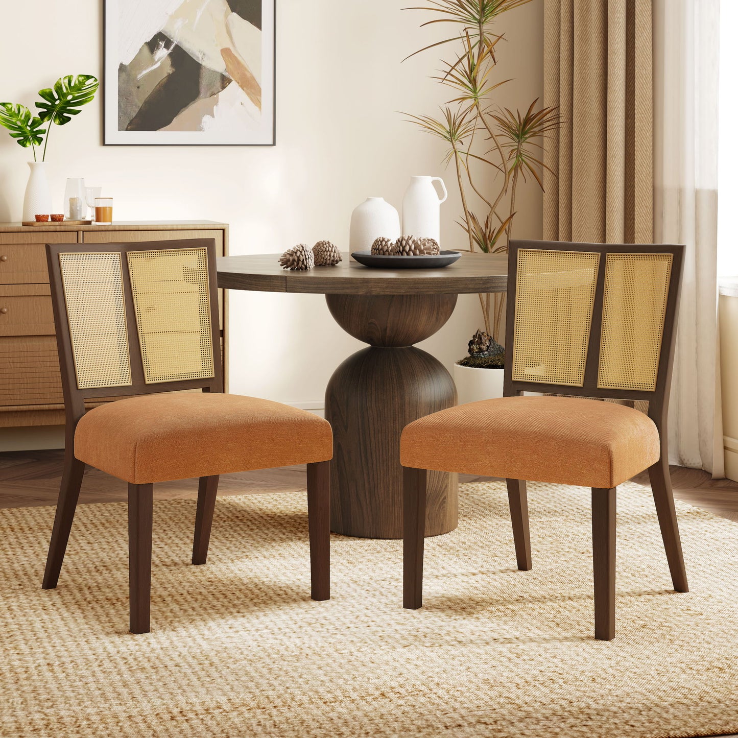 Mid Century Rattan Dining Chair Without Arms Set