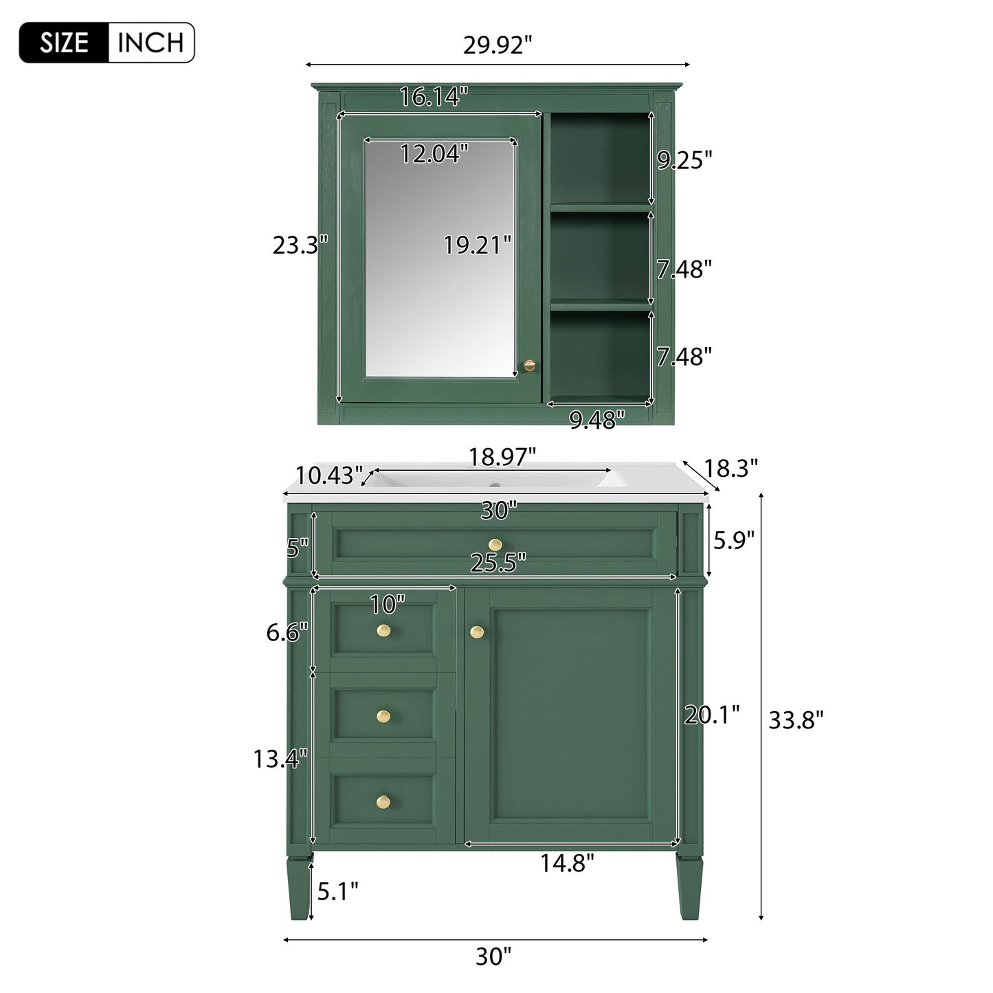 Bathroom Vanity With Medicine Cabinet, Royal Mirror Cabinet, Modern Bathroom Storage Cabinet With 2 Soft Closing Doors And 4 Drawers