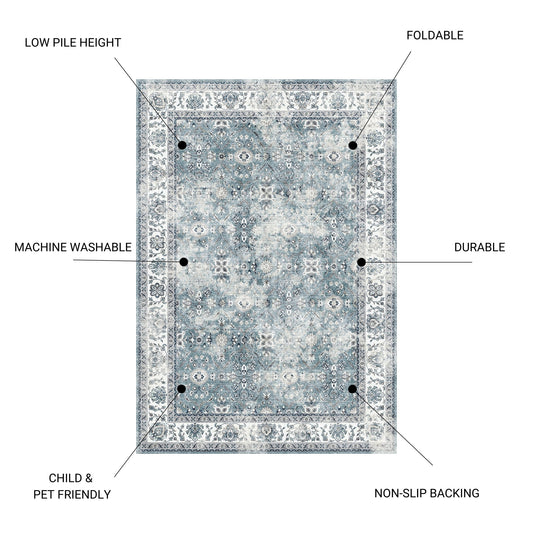 Toucan - 5' X 7' Washable Non - Slip Area Rug, Elegant Design - Silver