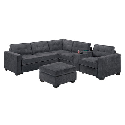 Sectional Set With Reversible Loveseat, USB Console, Corner Wedge & Ottoman