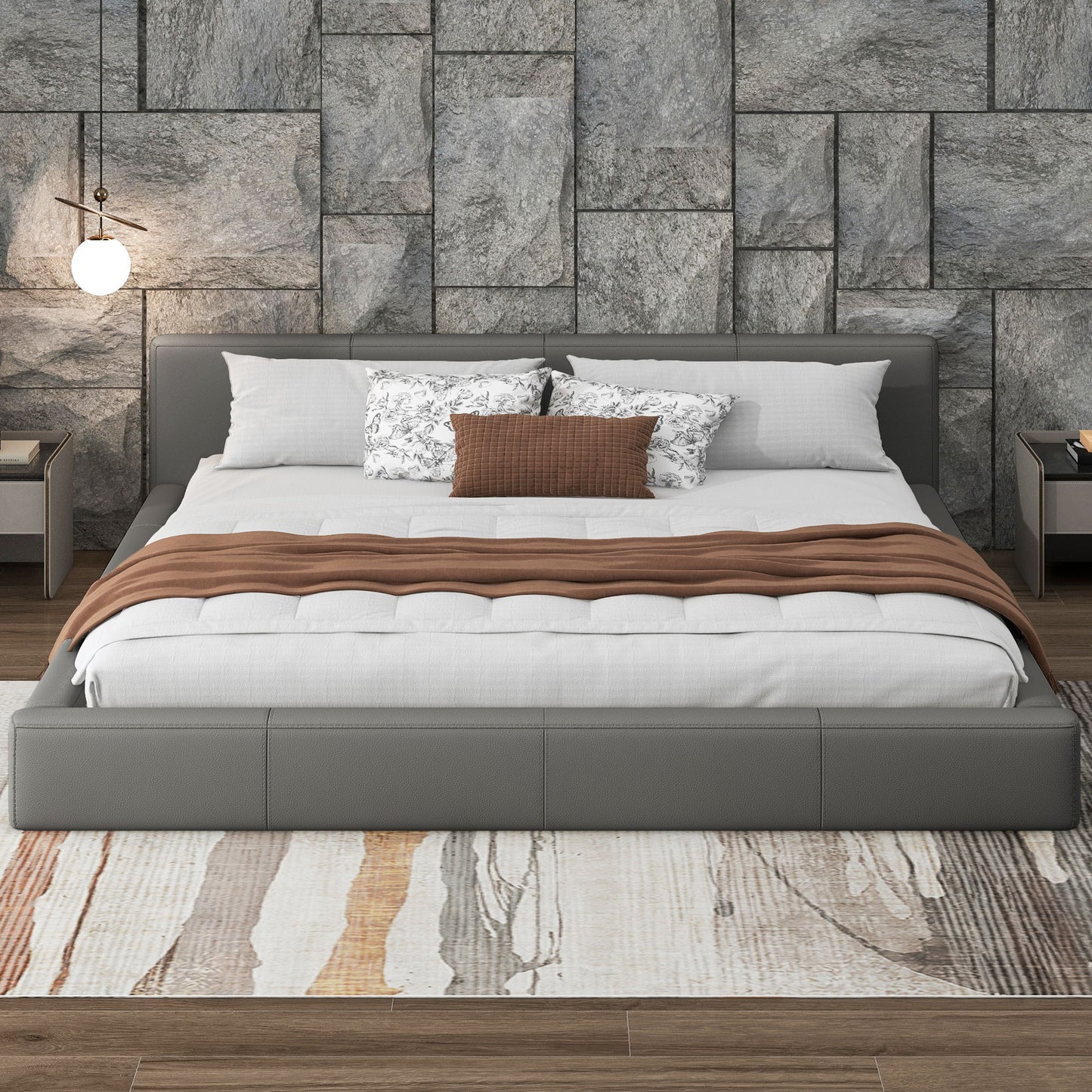 Stylish Upholstered Bed With Birch Wood Frame