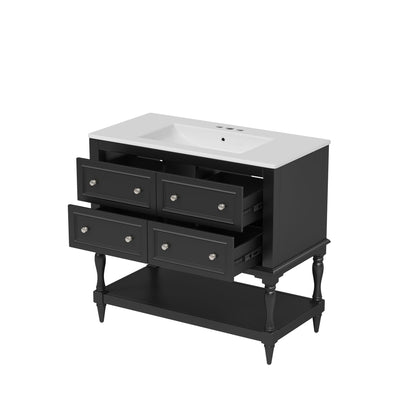 Bathroom Vanity With Medicine Cabinet, Storage Cabinet With 4 Drawers, Adjustable Shelf Mirror