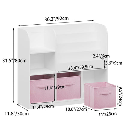 Bookcase And Bookshelf With 3 Collapsible Drawers, Multifunctional Display Stand