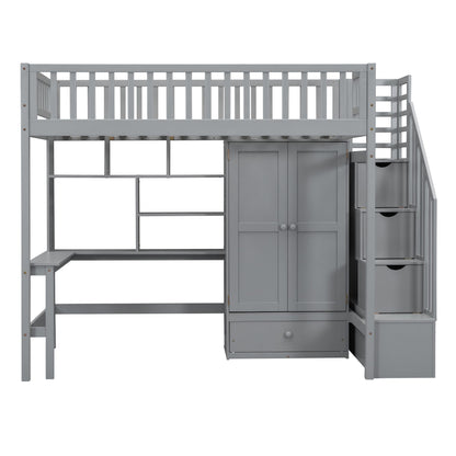 Loft Bed With Bookshelf, Drawers, Desk, And Wardrobe