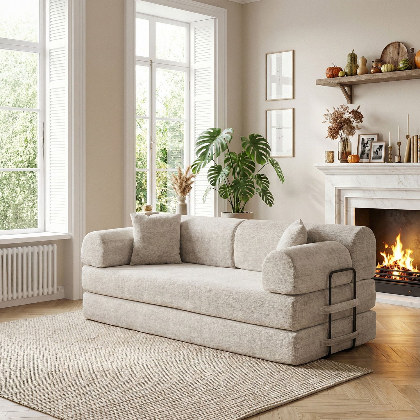 Modern 2 Tone Fabric Convertible Sleeper Sofa Bed