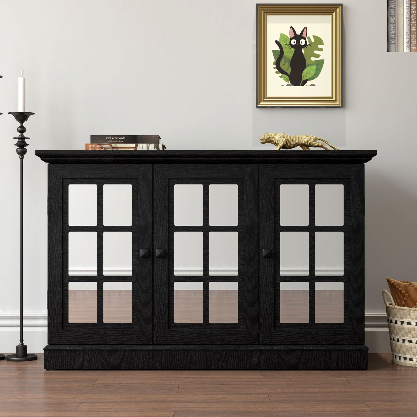 Storage Cabinet With 3 Mirrored Acrylic Doors, Adjustable Shelves