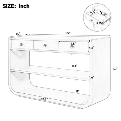 Console Table With 3 Soft Close Drawers & 2 Open Shelves - Natural