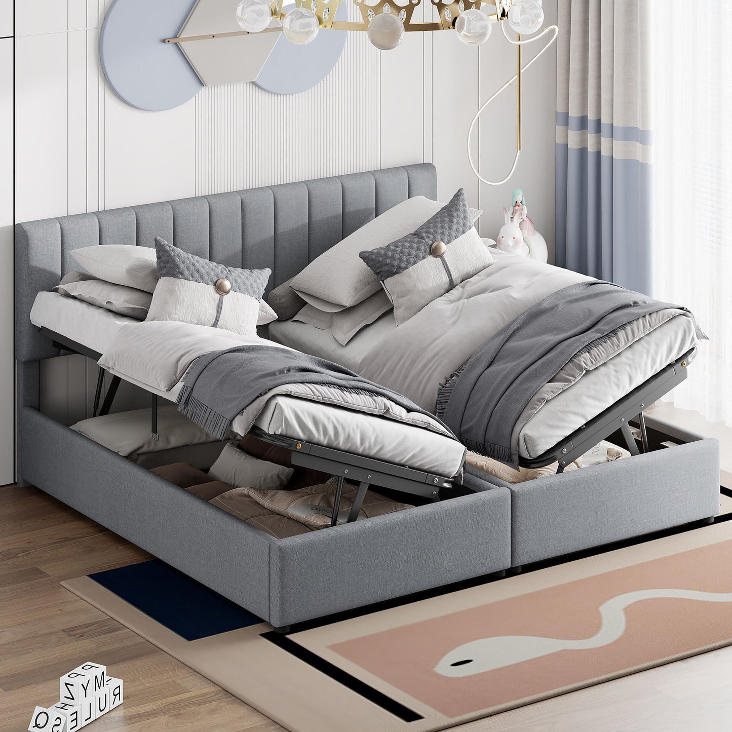 Upholstered Platform Bed With A Hydraulic Storage System